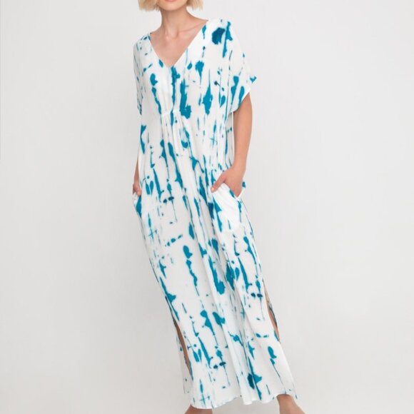NWT $250 OZAI N KU White Turquoise Island Maxi Dress sz 1 S - Picture 1 of 5